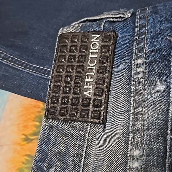 Affliction Blue Distressed Button Jeans‎ Size 34x34 - Picture 8 of 8